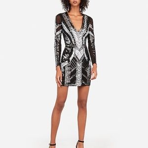 EXPRESS Sequin Deep V-Neck Sheath Dress